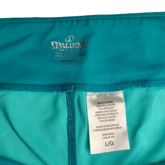 SPALDING Teal Green/ Blue Print Athletic Capri Crop Leggings Large - Picture 3 of 8